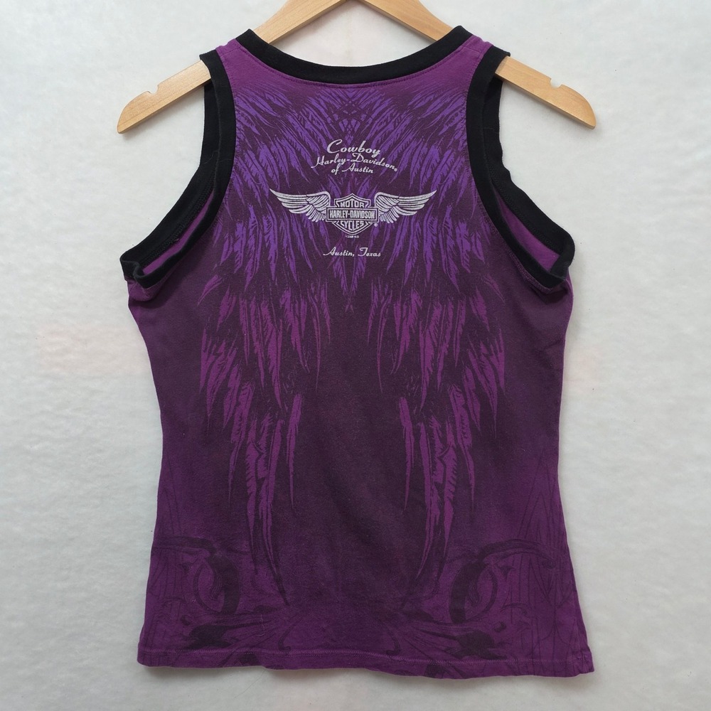 Harley-Davidson Womens Purple Graphic Tank Top Austin Texas Biker Scoop Neck* - Picture 4 of 7
